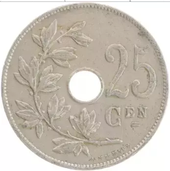Монета 25 сантим Бельгии 1929 года Медно-никель Альберт I