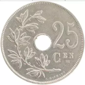 Монета 25 сантим Бельгии 1929 года Медно-никель Альберт