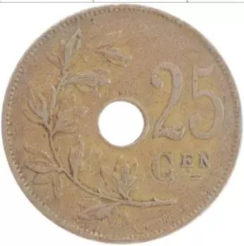 Монета 25 сантим Бельгии 1929 года Медно-никель
