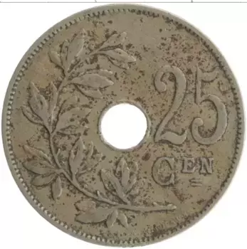 Монета 25 сантим Бельгии 1929 года Медно-никель Альберт I