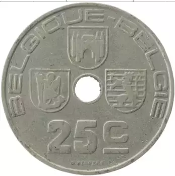 Монета 25 сантим Бельгии 1938 года Медно-никель