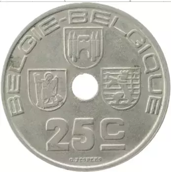 Монета 25 сантим Бельгии 1938 года Медно-никель