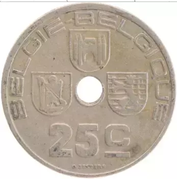Монета 25 сантим Бельгии 1938 года Медно-никель Леопольд III