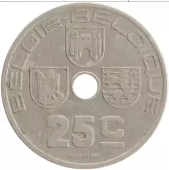 Монета 25 сантим Бельгии 1938 года Медно-никель Леопольд III