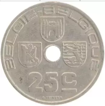 Монета 25 сантим Бельгии 1938 года Медно-никель Леопольд III