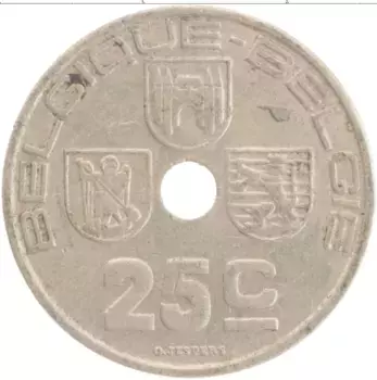 Монета 25 сантим Бельгии 1938 года Медно-никель