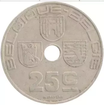 Монета 25 сантим Бельгии 1938 года Медно-никель Леопольд III
