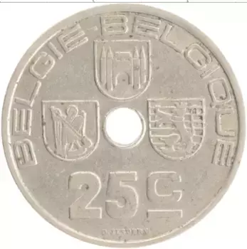 Монета 25 сантим Бельгии 1938 года Медно-никель Леопольд III