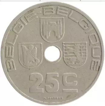 Монета 25 сантим Бельгии 1938 года Медно-никель Леопольд III