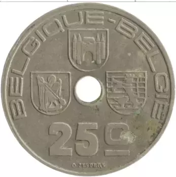 Монета 25 сантим Бельгии 1938 года Медно-никель Леопольд III