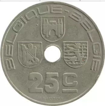 Монета 25 сантим Бельгии 1939 года Медно-никель