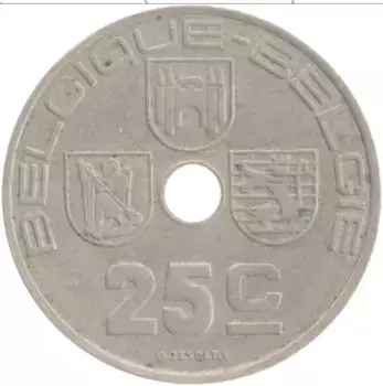 Монета 25 сантим Бельгии 1939 года Медно-никель Леопольд III