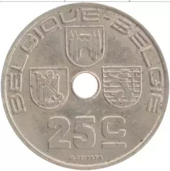 Монета 25 сантим Бельгии 1939 года Медно-никель Леопольд III