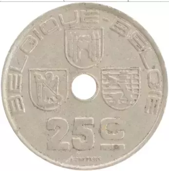 Монета 25 сантим Бельгии 1939 года Медно-никель Леопольд III