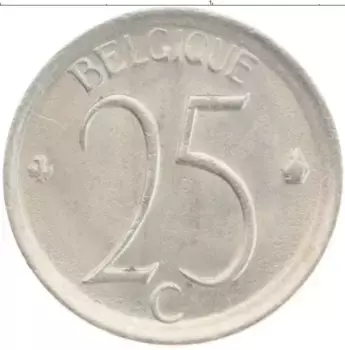 Монета 25 сантим Бельгии 1970 года Медно-никель