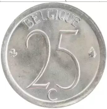 Монета 25 сантим Бельгии 1975 года Медно-никель Король Бодуэн