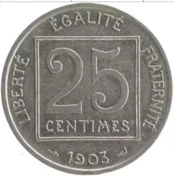 Монета 25 сантим Франции 1903 года Медно-никель