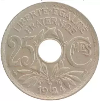 Монета 25 сантим Франции 1924 года Медно-никель