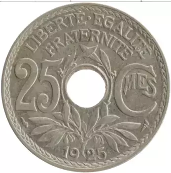Монета 25 сантим Франции 1925 года Медно-никель
