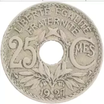 Монета 25 сантим Франции 1927 года Медно-никель