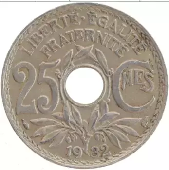 Монета 25 сантим Франции 1932 года Медно-никель