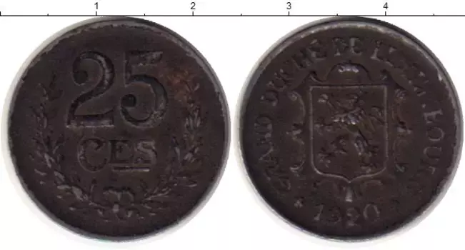 Монета 25 сантим Люксембурга 1920 года Железо
