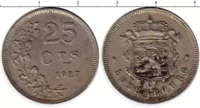 Монета 25 сантим Люксембурга 1927 года Медно-никель
