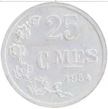 Монета 25 сантим Люксембурга 1954 года Алюминий