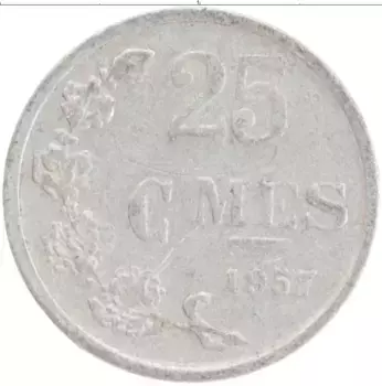 Монета 25 сантим Люксембурга 1957 года Алюминий