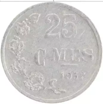 Монета 25 сантим Люксембурга 1957 года Алюминий