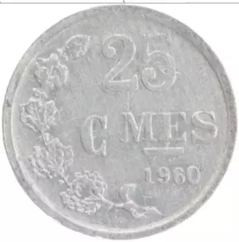 Монета 25 сантим Люксембурга 1960 года Алюминий