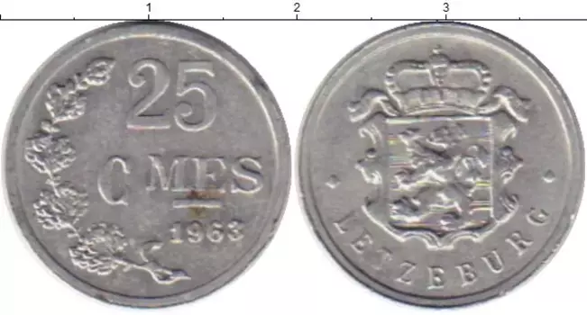 Монета 25 сантим Люксембурга 1963 года Алюминий