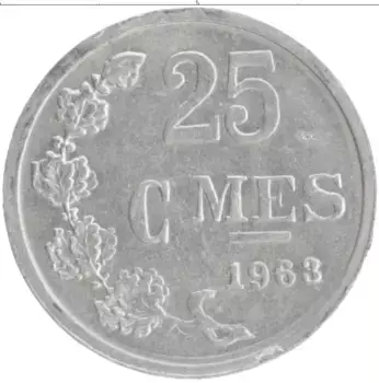 Монета 25 сантим Люксембурга 1963 года Алюминий