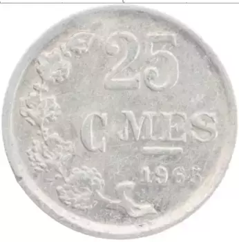 Монета 25 сантим Люксембурга 1965 года Алюминий