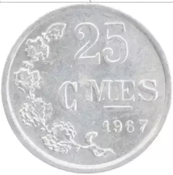 Монета 25 сантим Люксембурга 1967 года Алюминий
