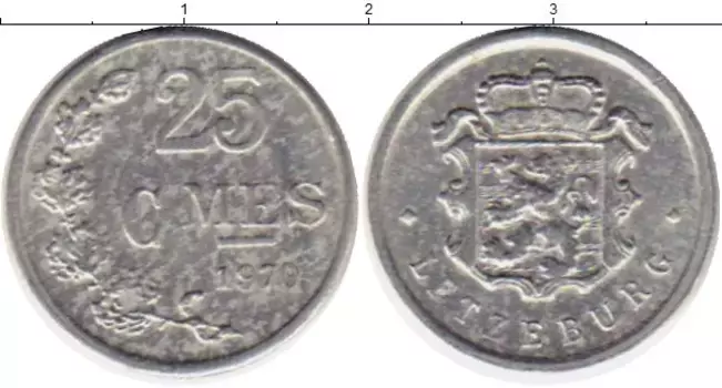 Монета 25 сантим Люксембурга 1970 года Алюминий