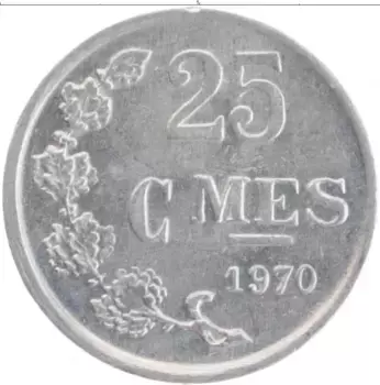 Монета 25 сантим Люксембурга 1970 года Алюминий
