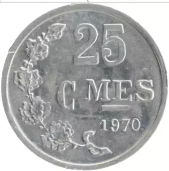 Монета 25 сантим Люксембурга 1970 года Алюминий