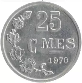 Монета 25 сантим Люксембурга 1970 года Алюминий