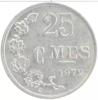 Монета 25 сантим Люксембурга 1972 года Алюминий