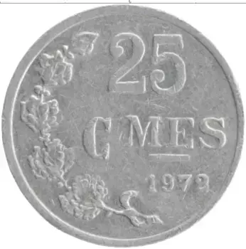 Монета 25 сантим Люксембурга 1972 года Алюминий