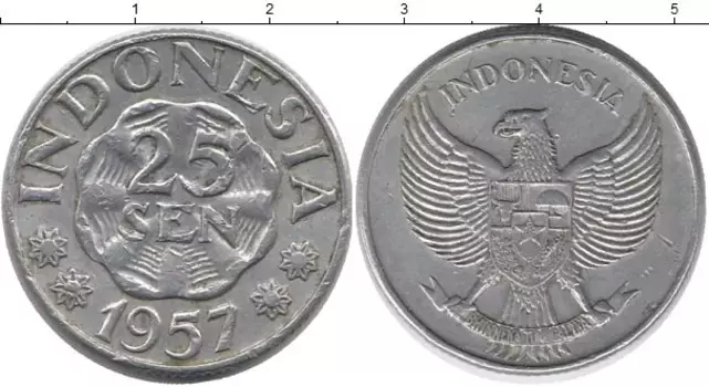 Монета 25 сен Индонезии 1957 года Алюминий