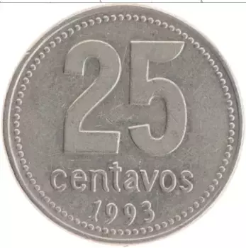 Монета 25 сентаво Аргентины 1993 года Медно-никель