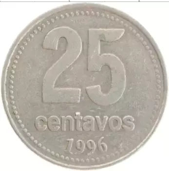 Монета 25 сентаво Аргентины 1996 года Медно-никель