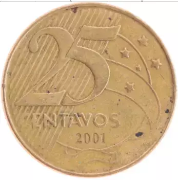 Монета 25 сентаво Бразилии 2001 года Латунь Мануэль Деодору