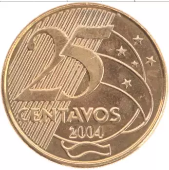 Монета 25 сентаво Бразилии 2004 года Латунь