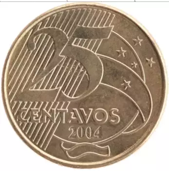 Монета 25 сентаво Бразилии 2004 года Латунь Мануэль Деодору