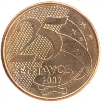 Монета 25 сентаво Бразилии 2007 года Латунь Диодоро