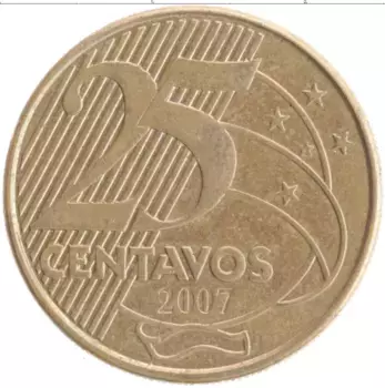 Монета 25 сентаво Бразилии 2007 года Латунь Мануэль Деодору