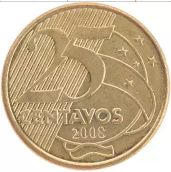 Монета 25 сентаво Бразилии 2008 года Латунь Мануэль Деодору